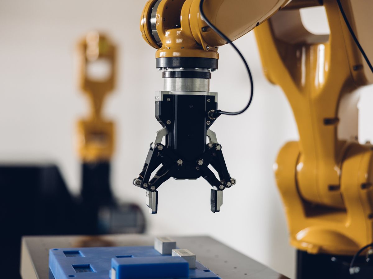 A robotic arm on a production line